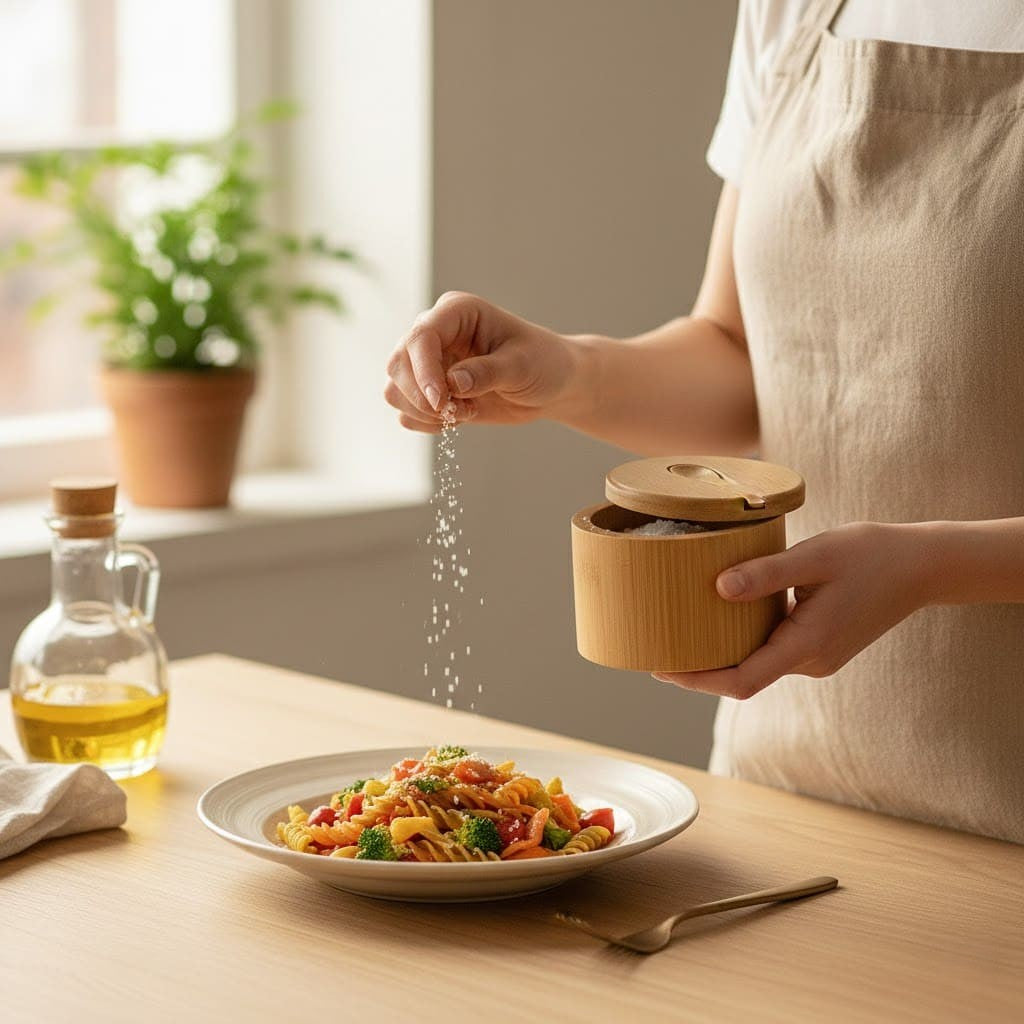 Salz- & Gewürzbox aus Bambus - mit Deckel & Löffel