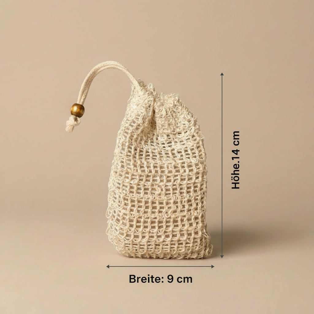 Seifenbeutel 3er Set aus weißen Leinen mit Kordelzug – für feste Seife und sanftes Peeling