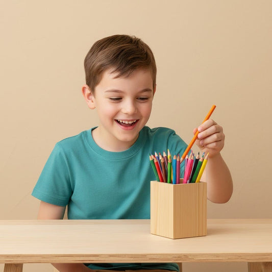 Eckiger Holz Stiftehalter - unbehandelt für DIY & schreibtisch