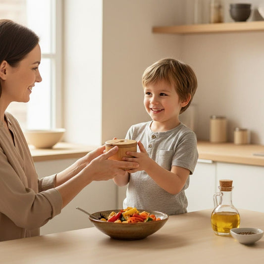 Salz- & Gewürzbox aus Bambus - mit Deckel & Löffel