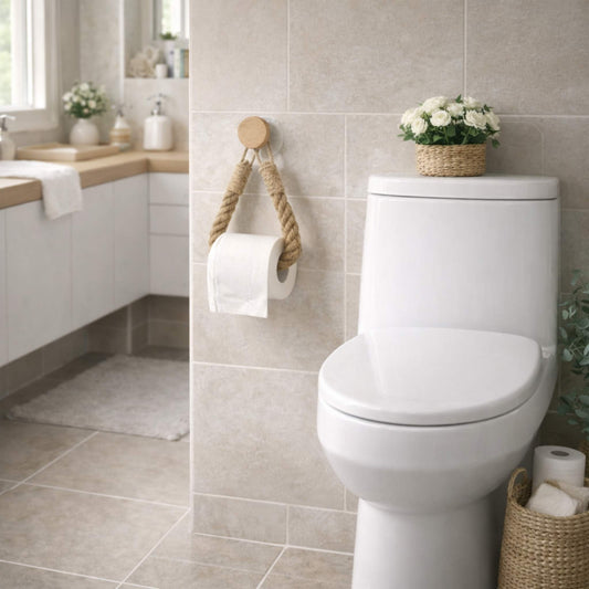 Toilettenpapierhalter aus Holz und Seil mit transparenter Klebefläche ohne Bohren