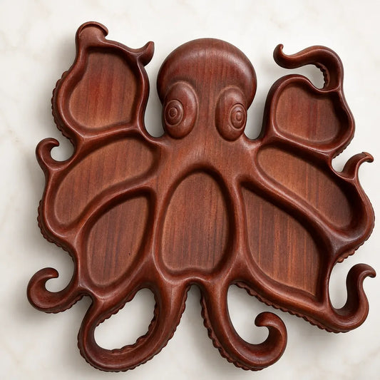 Serviertablett aus Holz im Oktopus-Design