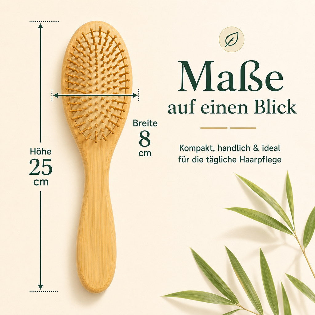 Maßgrafik der Bambus Haarbürste mit 25 cm Höhe und 8 cm Breite