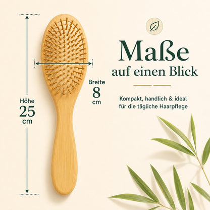 Maßgrafik der Bambus Haarbürste mit 25 cm Höhe und 8 cm Breite