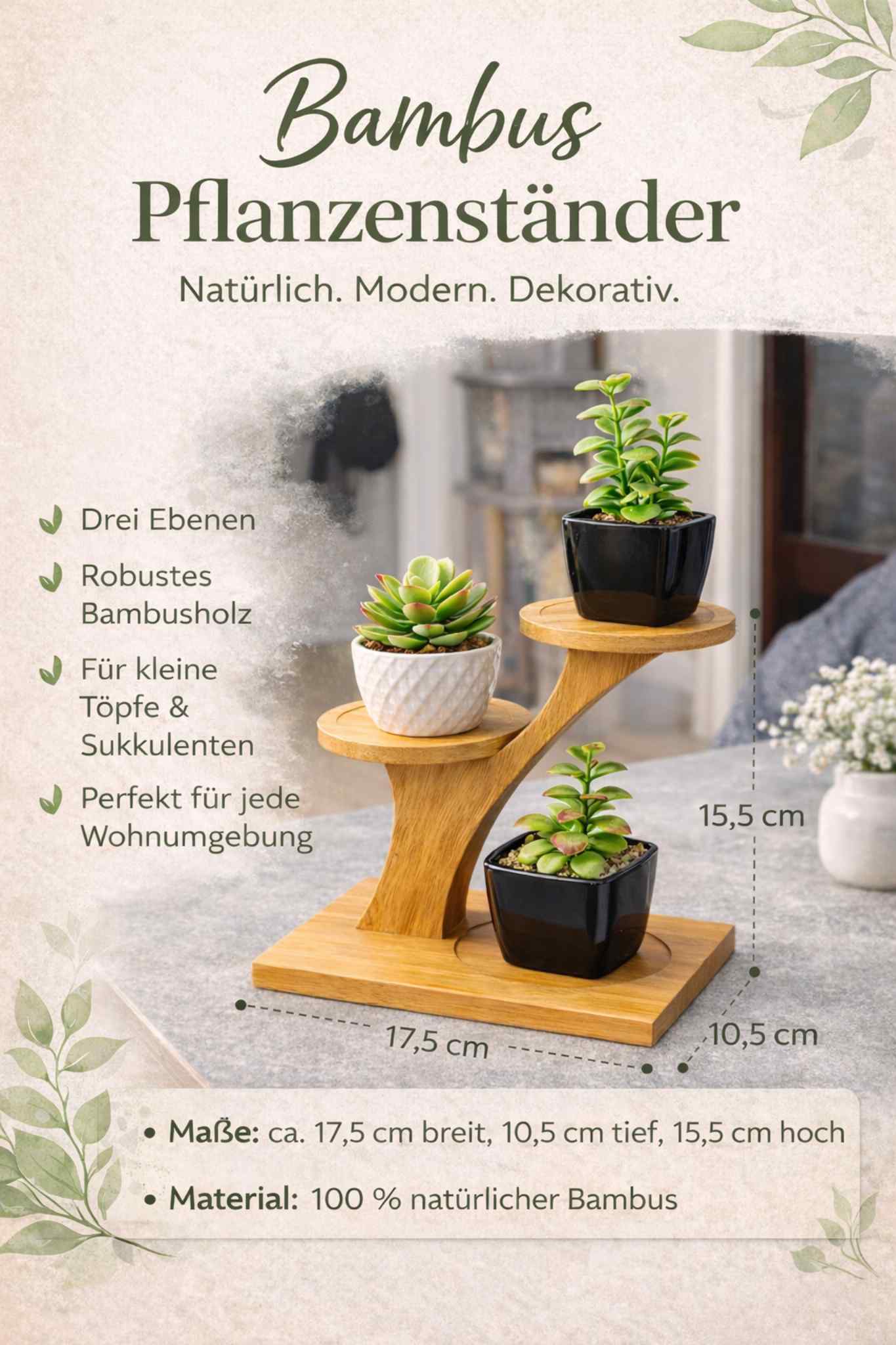 Kleiner Bambus Pflanzenständer für Sukkulenten und Kräuter Infokarte