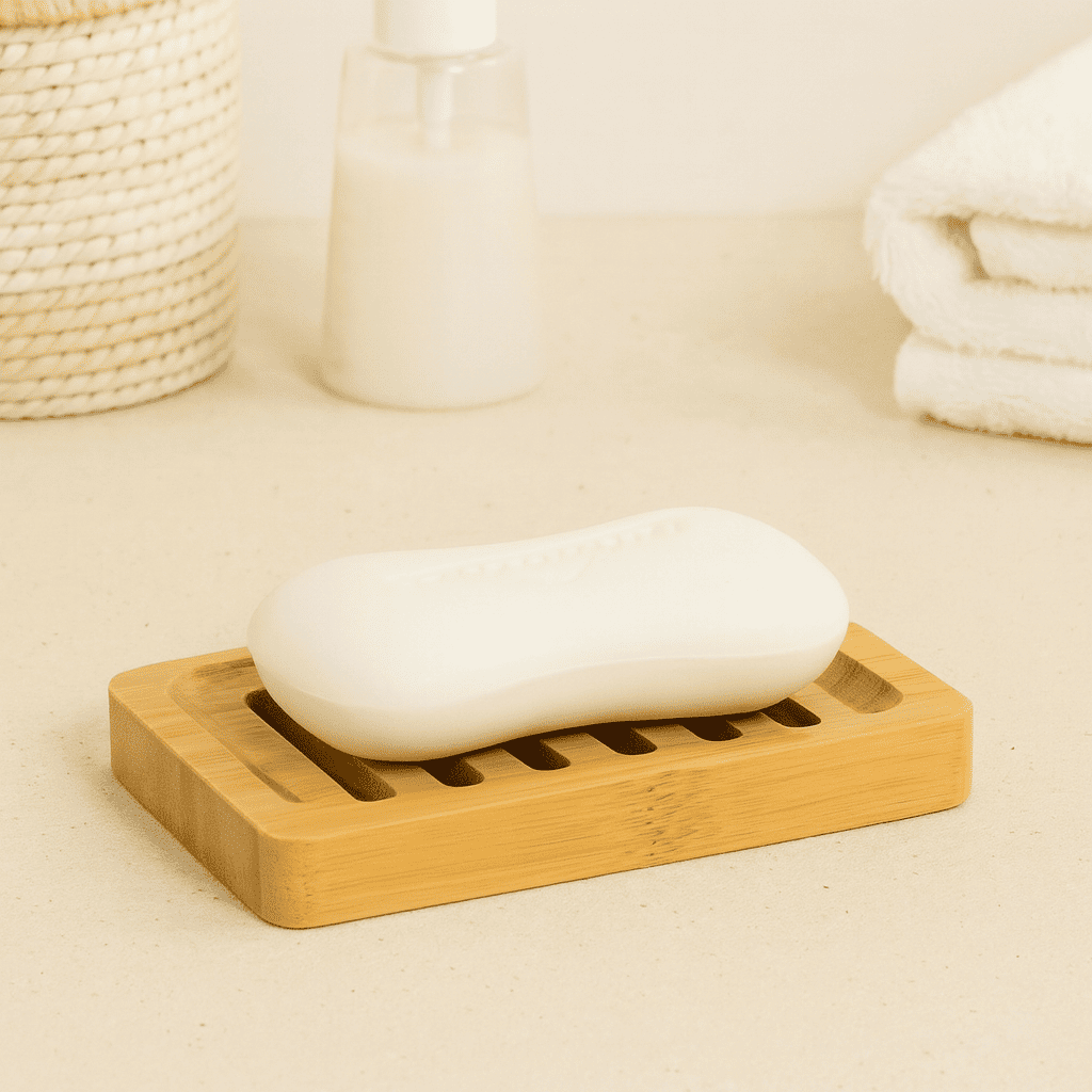 Nachhaltige Bambus Seifenschale mit Schlitzen zur Abtropf-Funktion