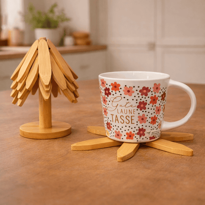 Bambus Holz Topfuntersetzer Set mit Ständer - 6-teilig – Nahmo