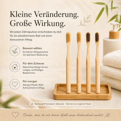 Nachhaltige Bambus Zahnbürsten als bewusste plastikärmere Wahl für das Badezimmer