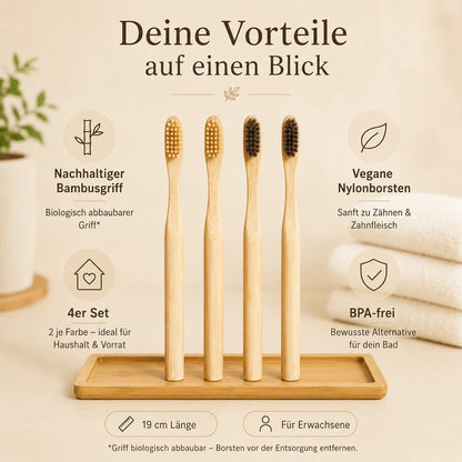 Bambus Zahnbürsten 4er Set mit nachhaltigem Bambusgriff veganen Nylonborsten und BPA-freien Eigenschaften