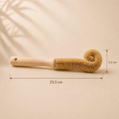 Gebogene Holz Spülbürste mit Maßangaben 23,5 cm Länge und 5,5 cm Bürstenbreite