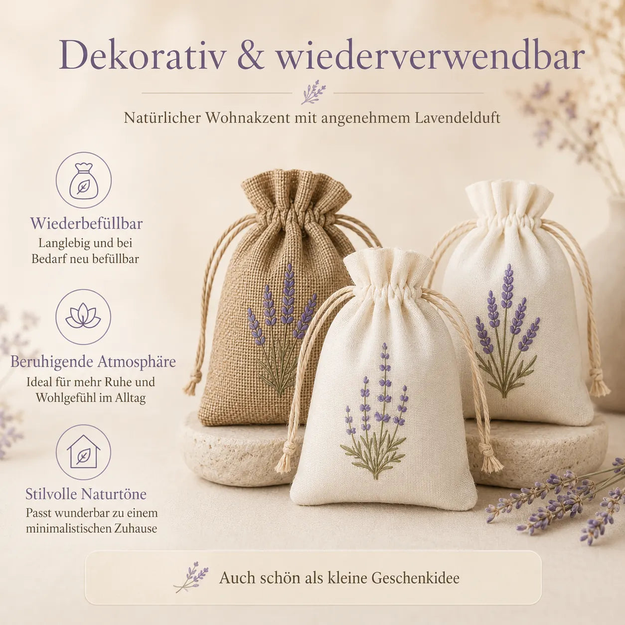 Infografik dekorative und wiederverwendbare Lavendel Duftbeutel für Zuhause