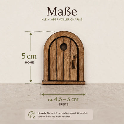 Mäusetür aus Holz mit Maßen – ca. 5 cm hoch und 4,5 bis 5 cm breit