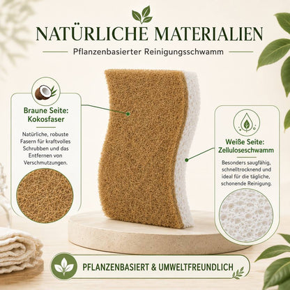 Reinigungsschwamm mit natürlicher Kokosfaser Seite und saugfähiger Zellulose Seite