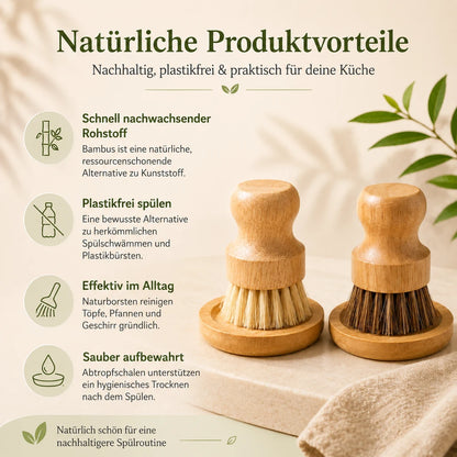 Natürliche Produktvorteile vom Bambus Spülbürsten Set mit plastikfreier Reinigung und Abtropfschalen