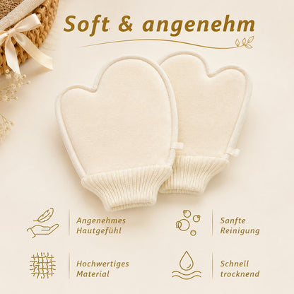 Weiche Rückseite der Peelinghandschuhe für eine angenehme und sanfte Reinigung