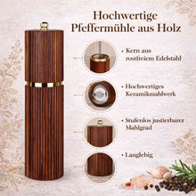 Leicht nachfüllbare Pfeffermühle aus Holz mit modernem Design