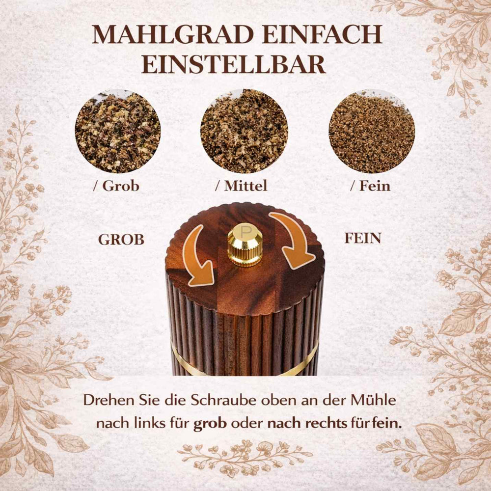 Einstellbarer Mahlgrad Pfeffermühle grob mittel fein Anleitung