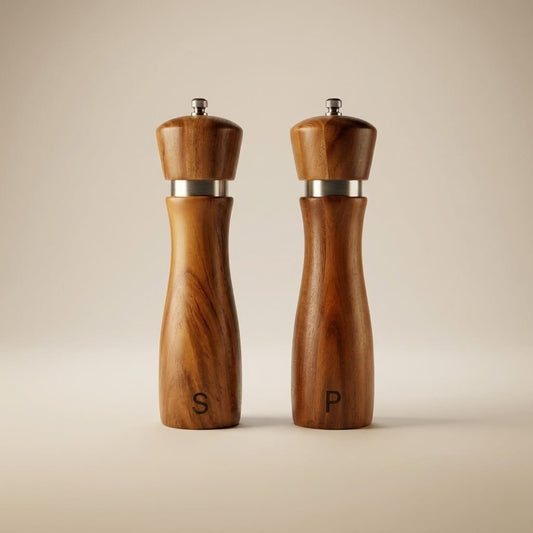 2er Set Salz- und Pfeffermühle aus dunklem Akazienholz mit Keramikmahlwerk