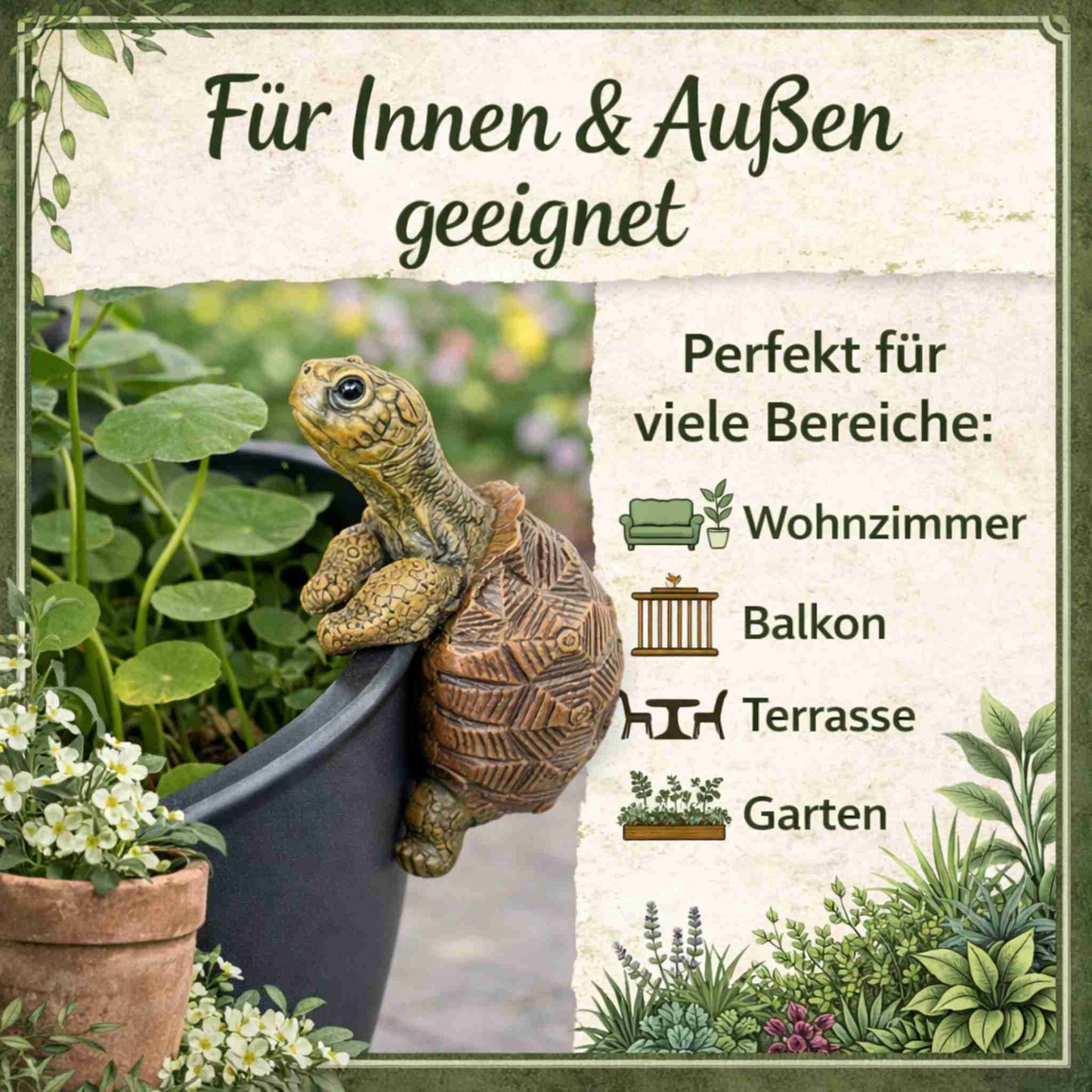 Schildkröte Blumentopf Figur zum Einhängen – Pflanzendeko geeignet für Wohnzimmer, Balkon, Terrasse und Garten