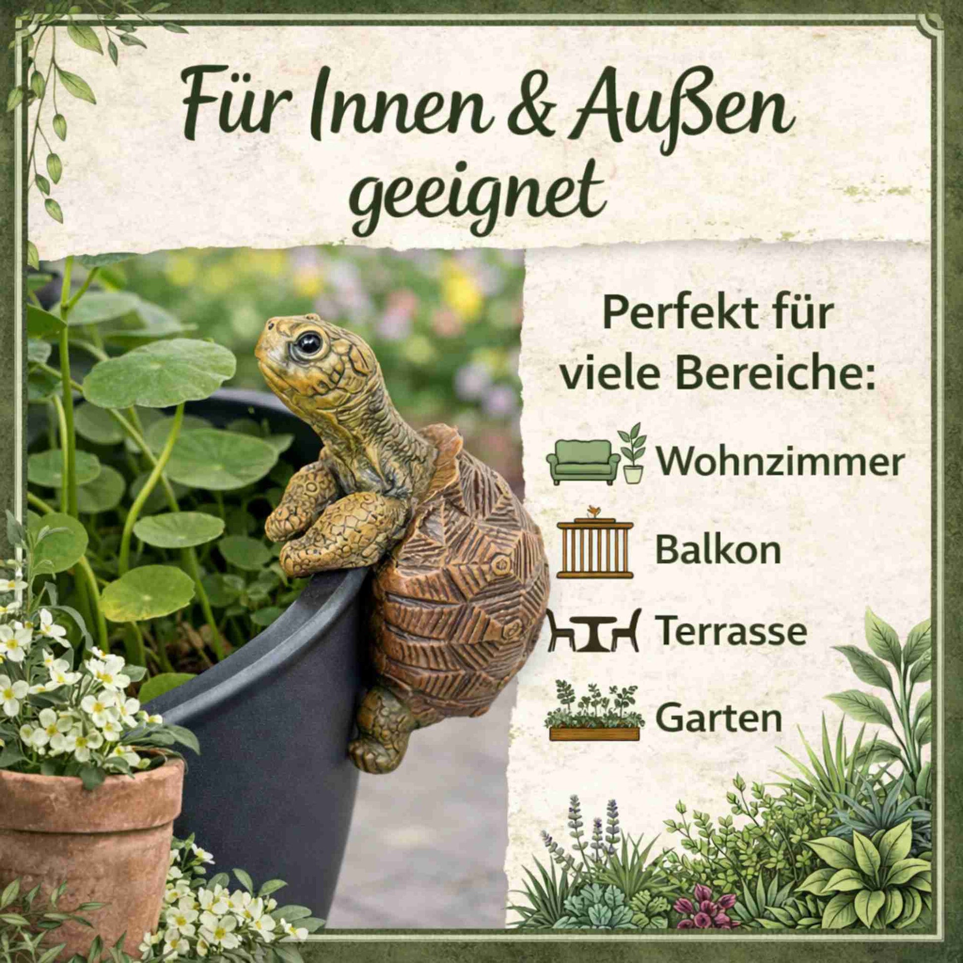 Schildkröte Blumentopf Figur zum Einhängen – Pflanzendeko geeignet für Wohnzimmer, Balkon, Terrasse und Garten