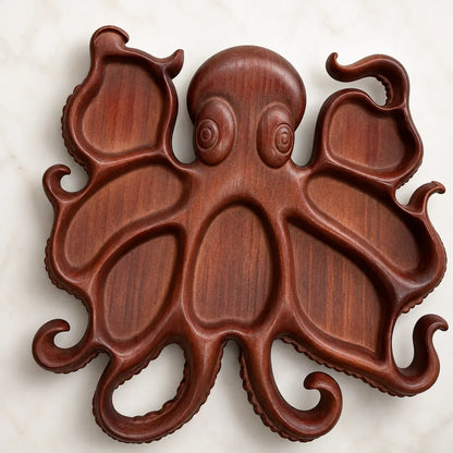 Serviertablett aus Holz im Oktopus-Design – Produktansicht