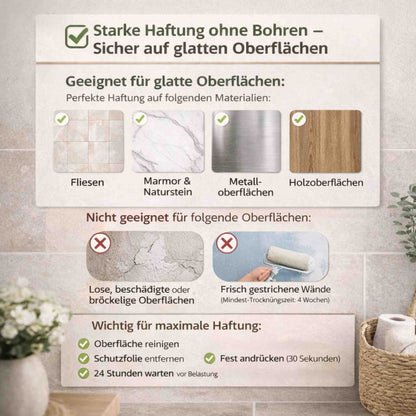 Toilettenpapierhalter ohne Bohren Maße 24 cm Höhe und 14 cm Breite mit Klebemontage