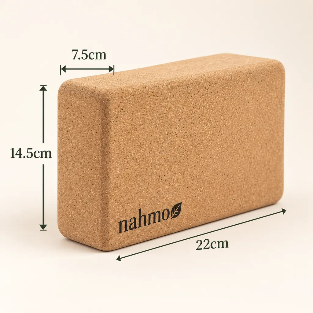 Maßgrafik des Yoga Blocks aus Naturkork mit 22 x 14,5 x 7,5 cm