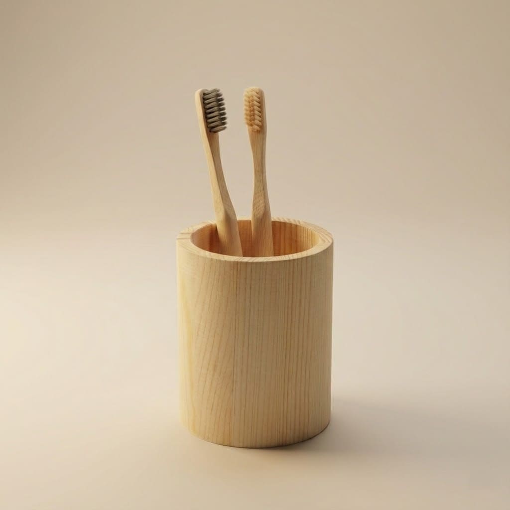 Bambus Zahnbürsten im Zahnbürstenhalter als Zero-Waste-Lösung im Badezimmer